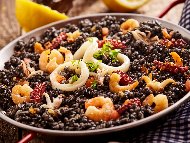 Рецепта Ризото с императорски ориз / черен ориз / ориз Неро, пармезан и морски дарове скариди, калмари, октопод и миди